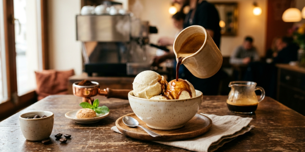 Příprava kávy affogato