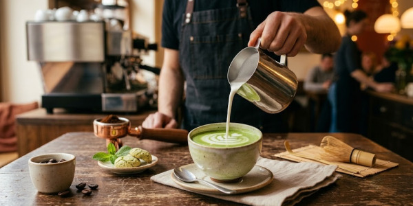 Příprava matcha latté